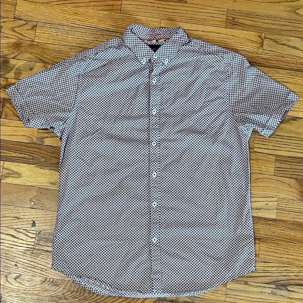 Denim & Flower White Short-Sleeve Button-Down with Navy Micro Dot Print